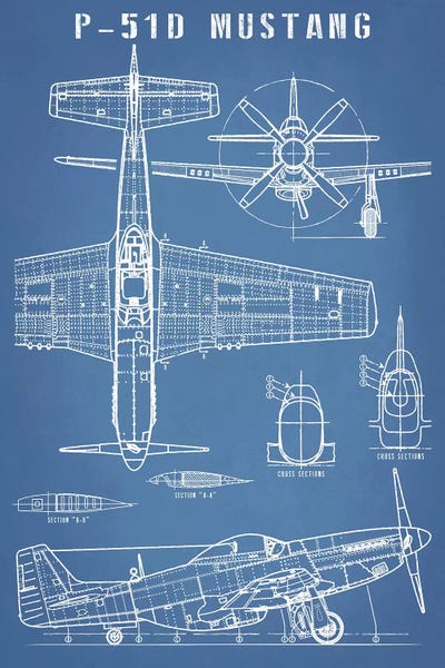 Blueprints & Patent Sketches: P-51 Mustang Vintage Airplane Blueprint by Action Blueprints