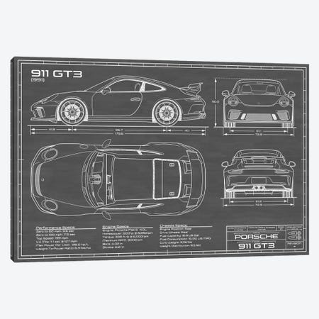 Porsche 911 GT3 (991) | Black Canvas Print #ABP51} by Action Blueprints Art Print