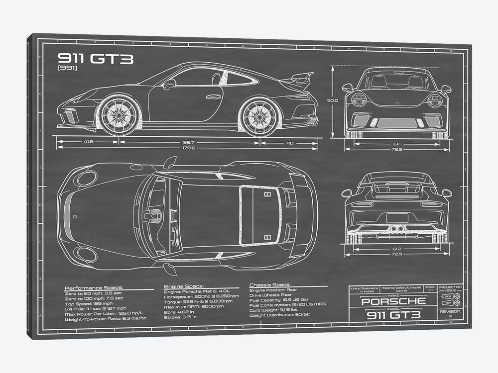 Porsche 911 GT3 (991) | Black by Action Blueprints 1-piece Art Print