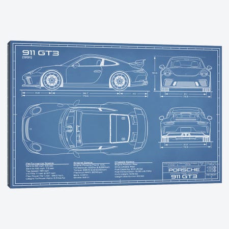 Porsche 911 GT3 (991) Blueprint Canvas Print #ABP52} by Action Blueprints Canvas Print