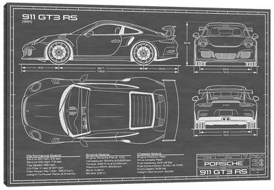 Porsche 911 GT3 RS (991) | Black Canvas Art Print - Automobile Blueprints