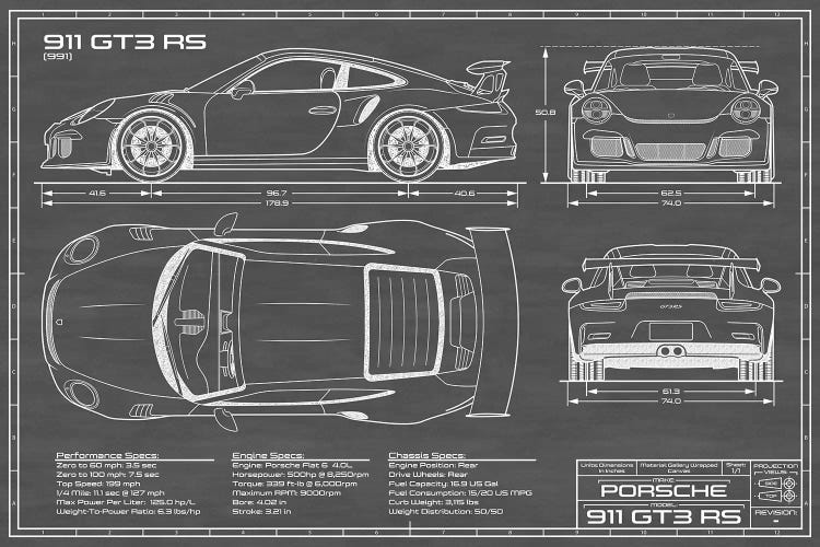 Porsche 911 GT3 RS - Canvas Art Print | Action Blueprints