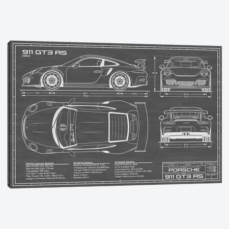 Porsche 911 GT3 RS (991) | Black Canvas Print #ABP53} by Action Blueprints Canvas Art Print