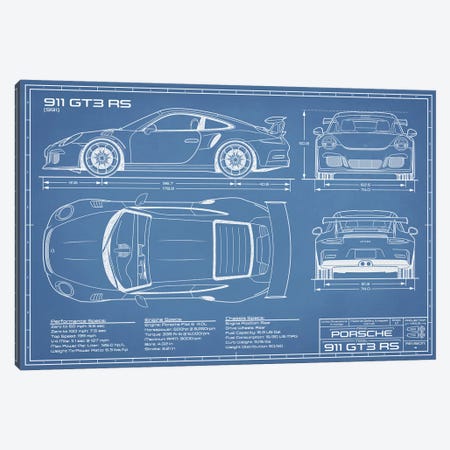 Porsche 911 GT3 RS (991) Blueprint Canvas Print #ABP54} by Action Blueprints Canvas Wall Art