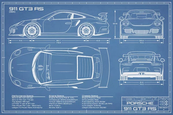 Automobile Blueprints: Porsche 911 GT3 RS (991) Blueprint by Action Blueprints