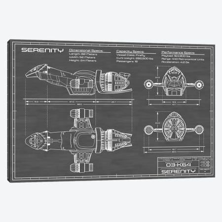 Serenity Firefly Spaceship | Black Canvas Print #ABP55} by Action Blueprints Canvas Artwork