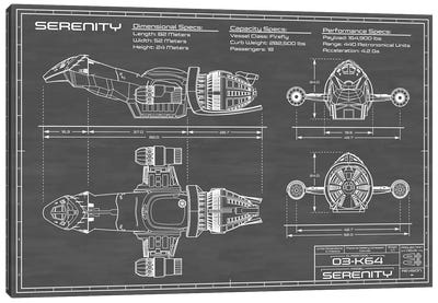 Serenity Firefly Spaceship | Black Canvas Art Print - Aviation Blueprints