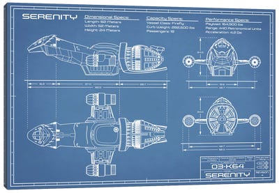 Serenity Firefly Spaceship Blueprint Canvas Art Print - Aviation Blueprints