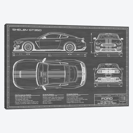 Shelby GT350 (2015-2019) Black Canvas Print #ABP57} by Action Blueprints Canvas Wall Art