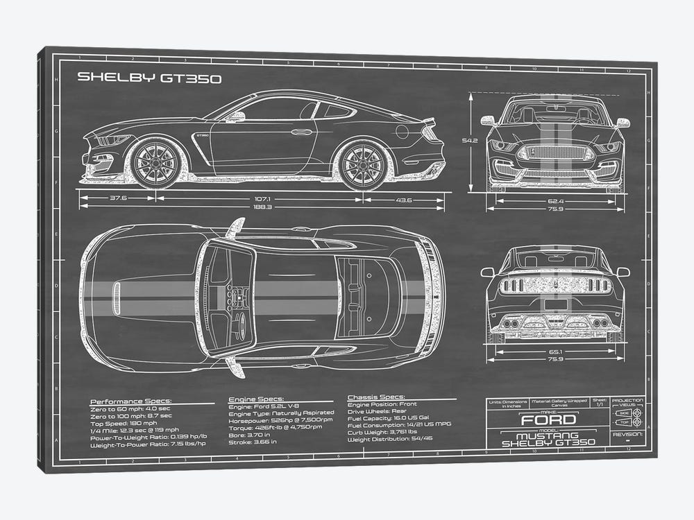 Shelby GT350 (2015-2019) Black by Action Blueprints 1-piece Art Print