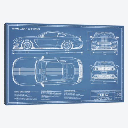 Shelby GT350 (2015-2019) Blueprint Canvas Print #ABP58} by Action Blueprints Canvas Art Print