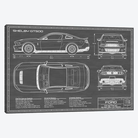 Shelby GT500 (2013-2014) Black Canvas Print #ABP59} by Action Blueprints Canvas Art Print