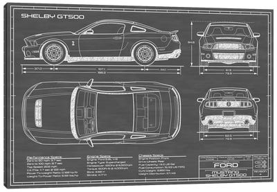 Shelby GT500 (2013-2014) Black Canvas Art Print - Automobile Blueprints