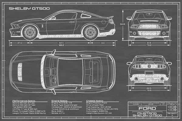 Automobile Blueprints: Shelby GT500 (2013-2014) Black by Action Blueprints