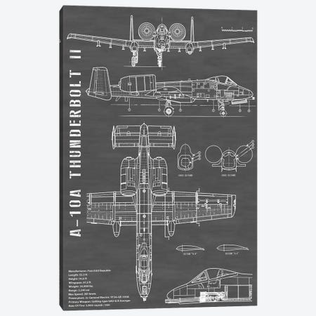 A-10 Thunderbolt II [Warthog] Airplane | Black - Portrait Canvas Print #ABP5} by Action Blueprints Canvas Art