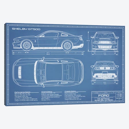 Shelby GT500 (2013-2014) Blueprint Canvas Print #ABP60} by Action Blueprints Canvas Art