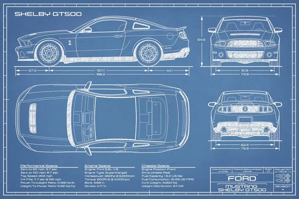Automobile Blueprints: Shelby GT500 (2013-2014) Blueprint by Action Blueprints