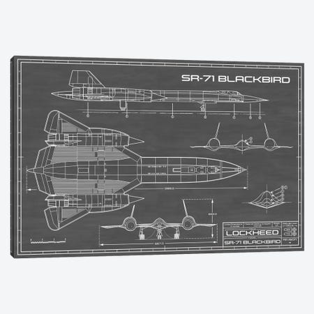 SR-71 Blackbird Spy Plane | Black Canvas Print #ABP61} by Action Blueprints Canvas Art