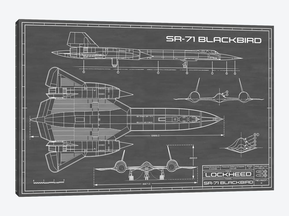 SR-71 Blackbird Spy Plane | Black by Action Blueprints 1-piece Canvas Wall Art