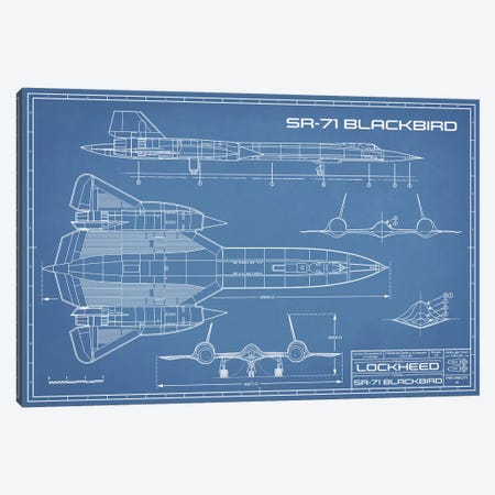 SR-71 Blackbird Spy Plane Blueprint Canvas Print #ABP62} by Action Blueprints Canvas Wall Art