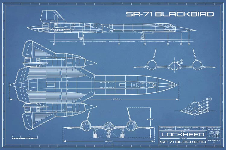 SR-71 Blackbird Spy Plane Blueprint by Action Blueprints wall art