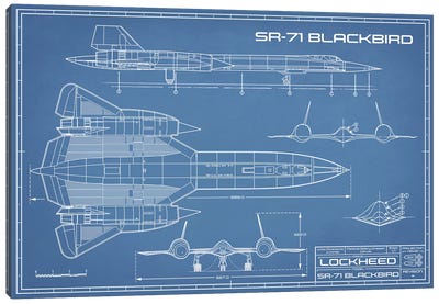 SR-71 Blackbird Spy Plane Blueprint Canvas Art Print - Military Aircraft Art