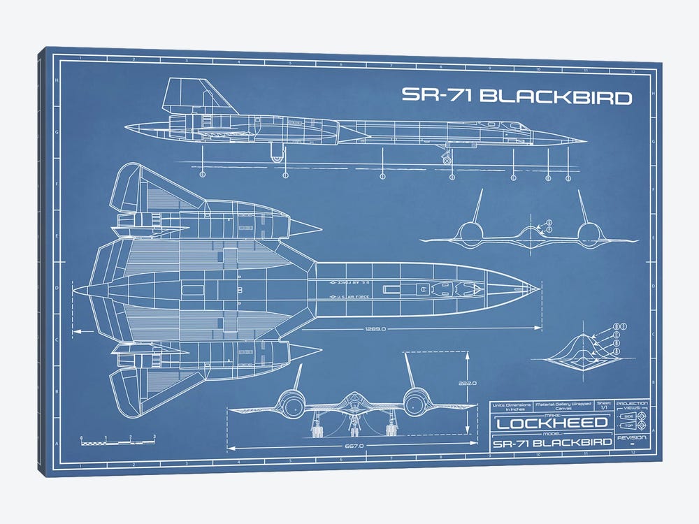 SR-71 Blackbird Spy Plane Blueprint by Action Blueprints 1-piece Canvas Print