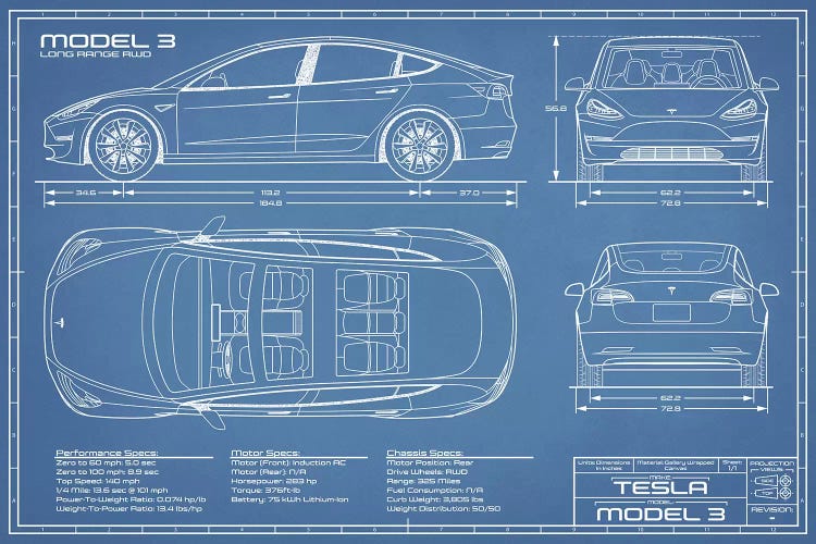 Tesla Model 3 (Long Range RWD) Blueprint