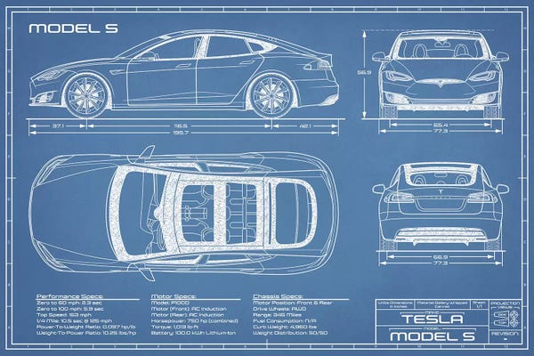 Automobile Blueprints: Tesla Model S (2016-2020) Blueprint by Action Blueprints