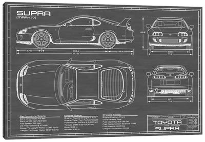 Toyota Supra MKIV | Black Canvas Art Print - Blueprints & Patent Sketches