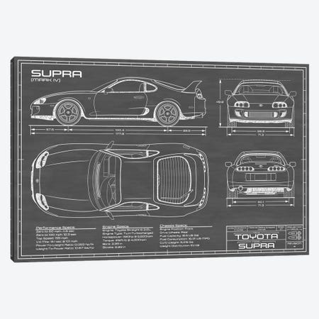 Toyota Supra MKIV | Black Canvas Print #ABP69} by Action Blueprints Canvas Artwork