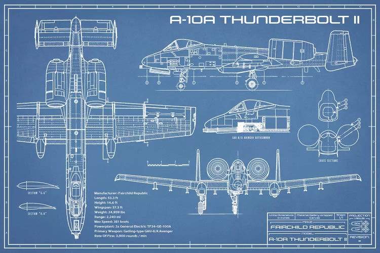 A-10 Thunderbolt II [Warthog] Airplane Blueprint by Action Blueprints wall art