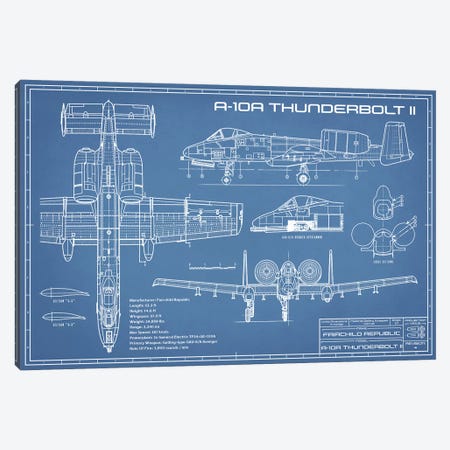 A-10 Thunderbolt II [Warthog] Airplane Blueprint Canvas Print #ABP6} by Action Blueprints Canvas Wall Art