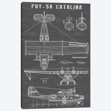 Vintage Seaplane Aircraft | Black Canvas Print #ABP71} by Action Blueprints Art Print