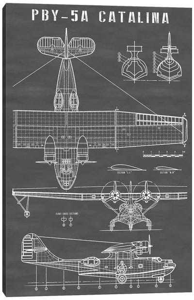 Vintage Seaplane Aircraft | Black Canvas Art Print - Action Blueprints