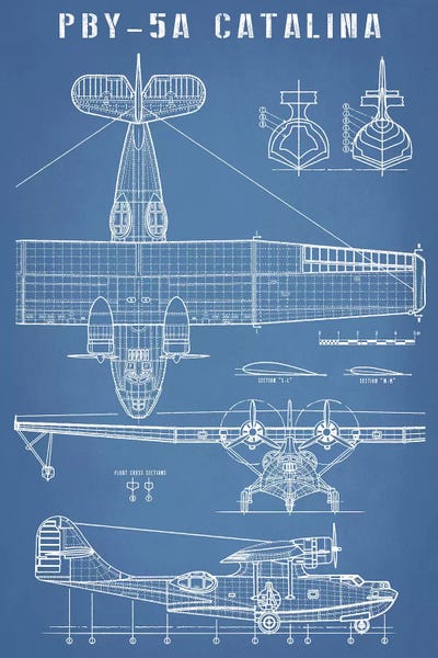 By Air: Vintage Seaplane Aircraft Blueprint by Action Blueprints