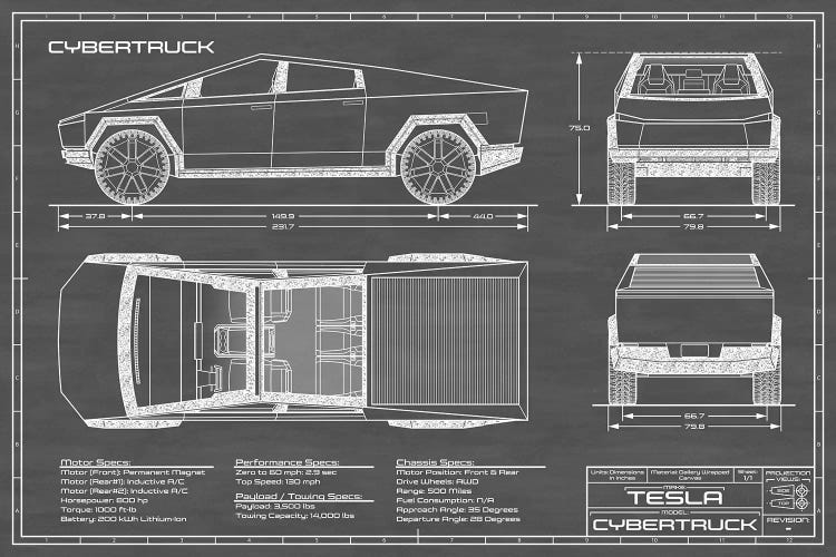 Tesla Cybertruck (2020-2022) Black by Action Blueprints wall art