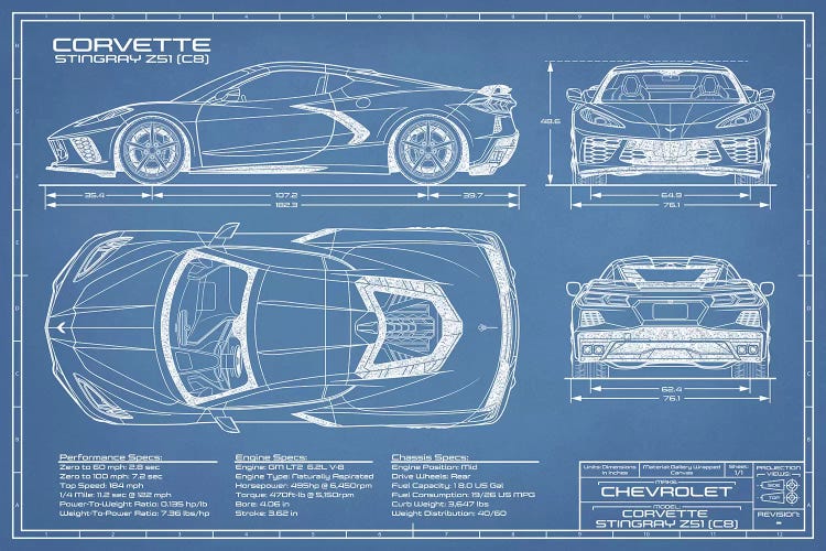 Corvette (C8) Stingray Blueprint by Action Blueprints wall art