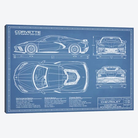 Corvette (C8) Stingray Blueprint Canvas Print #ABP75} by Action Blueprints Canvas Art