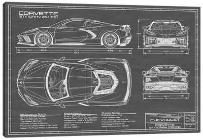 Corvette (C8) Stingray Black Canvas Art Print - Automobile Blueprints