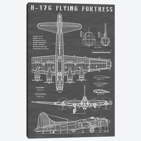 B-17 Vintage Bomber Airplane | Black Canvas Print #ABP7} by Action Blueprints Canvas Artwork