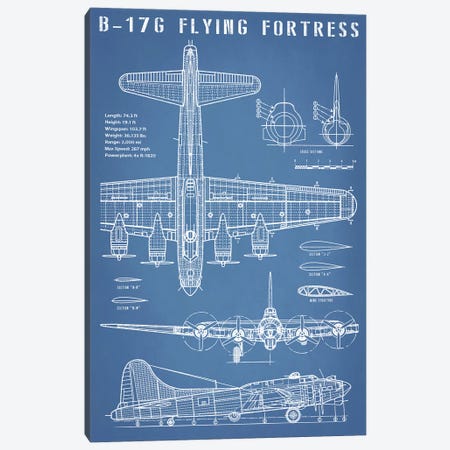 B-17 Vintage Bomber Airplane Blueprint Canvas Print #ABP8} by Action Blueprints Canvas Print