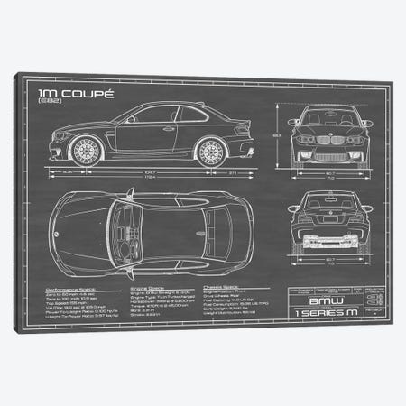 BMW 1M Coupe (F82) | Black Canvas Print #ABP9} by Action Blueprints Art Print
