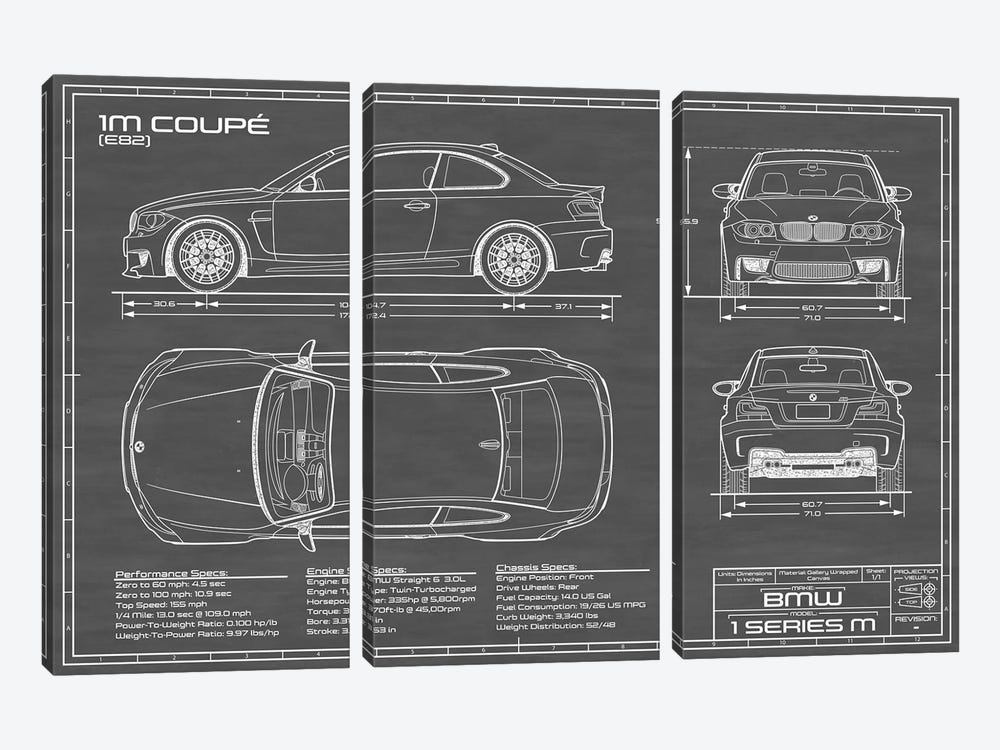 BMW 1M Coupe (F82) | Black by Action Blueprints 3-piece Canvas Art Print