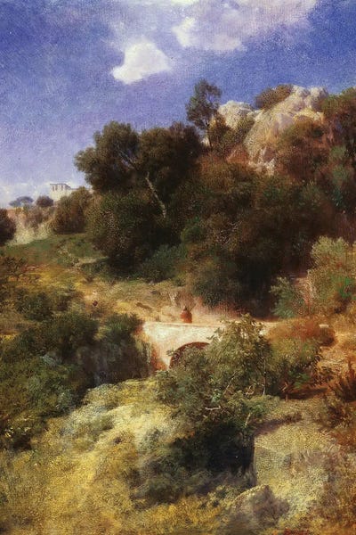 Arnold Böcklin: Rocky Highlands With Bridge (1858) by Arnold Böcklin