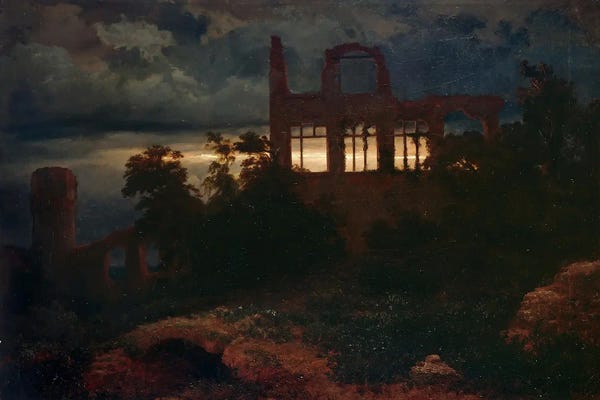 Romanticism: Landscape With Castle Ruins (1847) by Arnold Böcklin