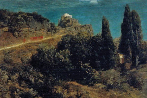 Castles & Palaces: Mountain Castle With Warrior Procession by Arnold Böcklin