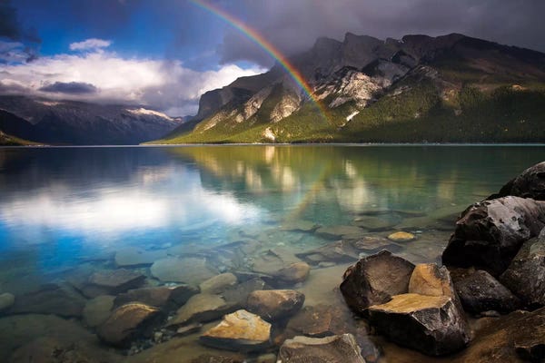 Rainbows: Rainbow Over Lake Minnewanka by Adam Burton