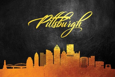Pittsburgh Pennsylvania Gold Skyline by Adrian Baldovino framed wall art