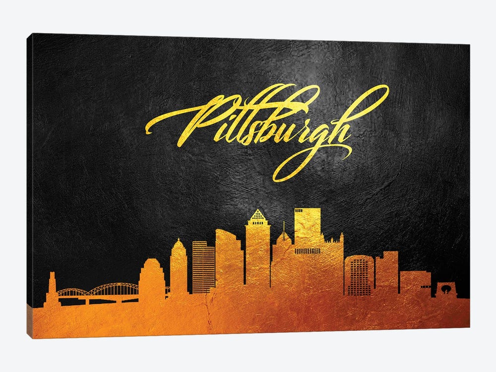 Pittsburgh Pennsylvania Gold Skyline by Adrian Baldovino 1-piece Canvas Art